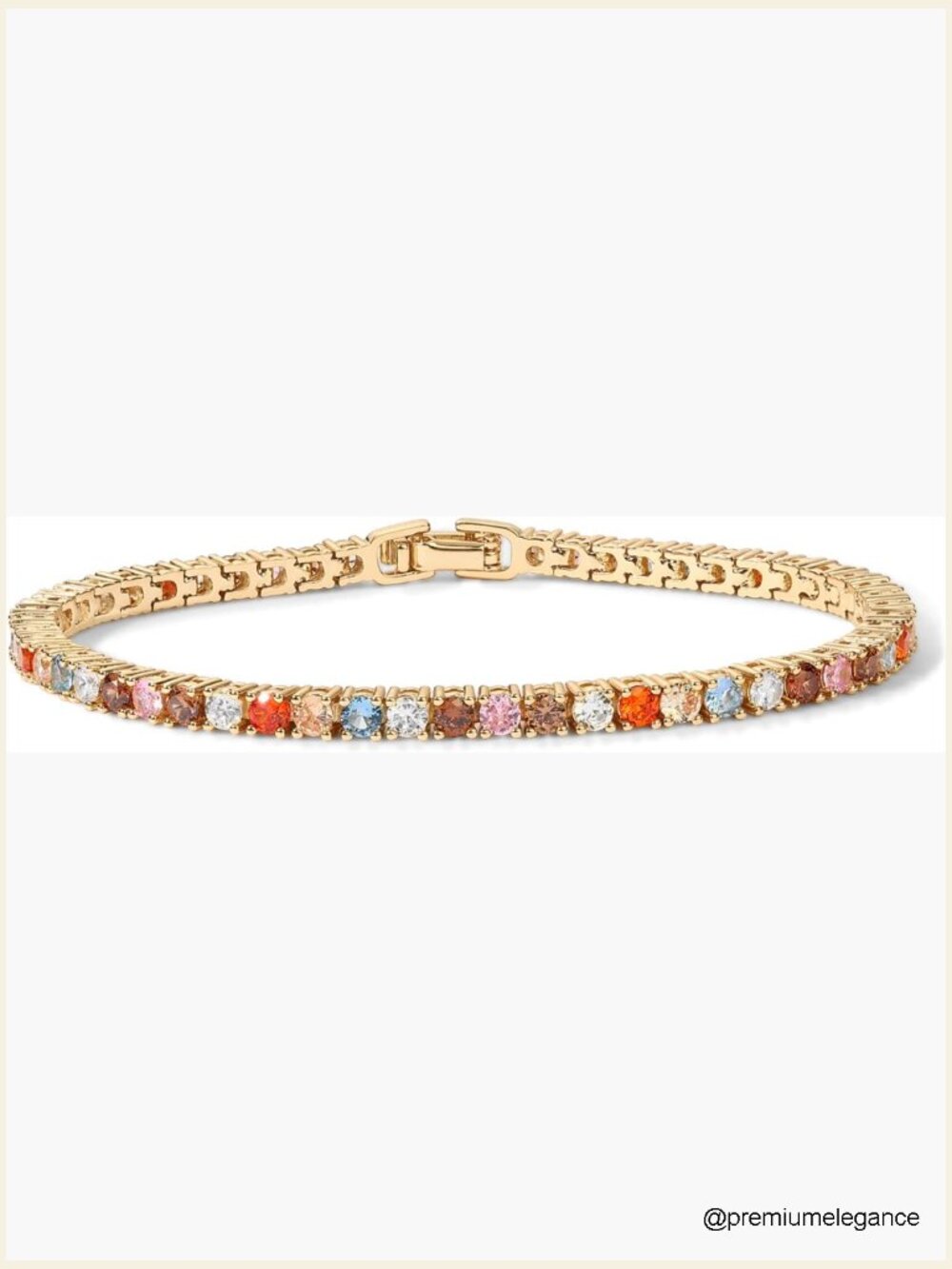 Multi Colored CZ Tennis Bracelet 7" 14K Gold Plated
